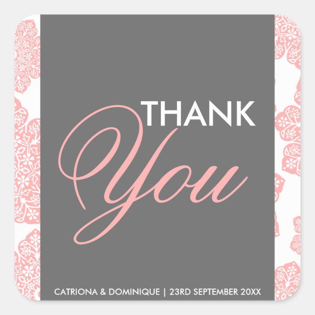 Pink und Grau Batik Blume Vielen Dank Sticker (Vorderseite)