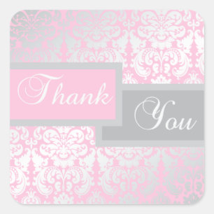 Pink und Grau Damask Vielen Dank für Ihr Aufkleber