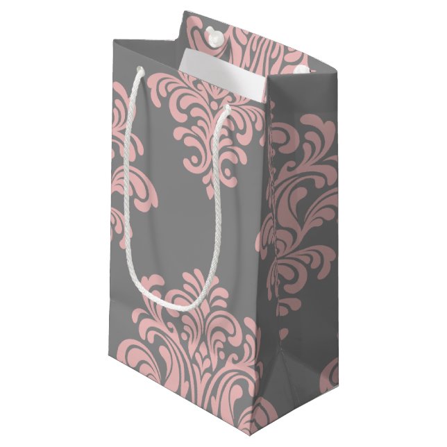 Pink und Grau-Damaskus-Muster Kleine Geschenktüte (Vorderseite Schrägansicht)