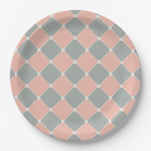 Pink und Grau Diamond Karo Muster Pappteller