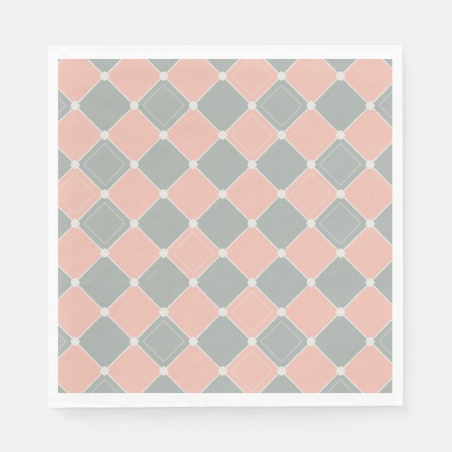 Pink und Grau Diamond Karo Muster Serviette (Vorderseite)