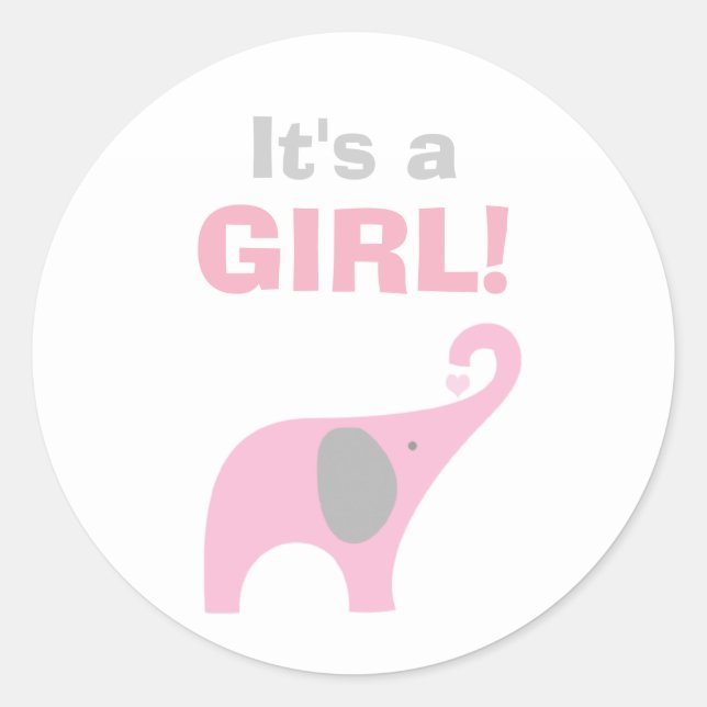 Pink und Grau Elephant Baby Dusche Siegel Runder Aufkleber (Vorderseite)