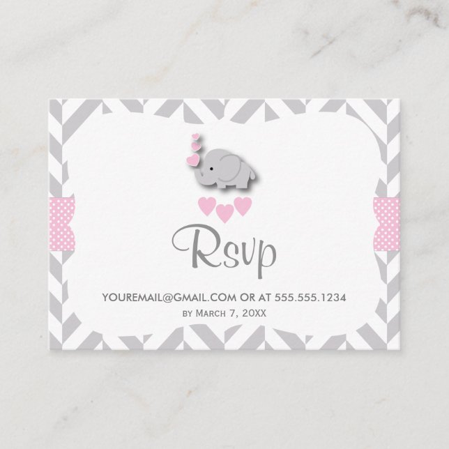 Pink und Grau Elephant Baby Dusche - UAWG E-Mail Begleitkarte (Vorderseite)