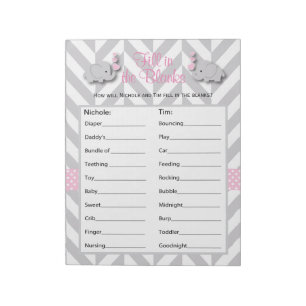 Pink und Grau Elephant Baby Shower Game - Custom Notizblock