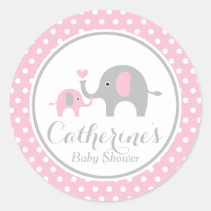 Pink und Grau Elephant Babyduschaufkleber Runder Aufkleber