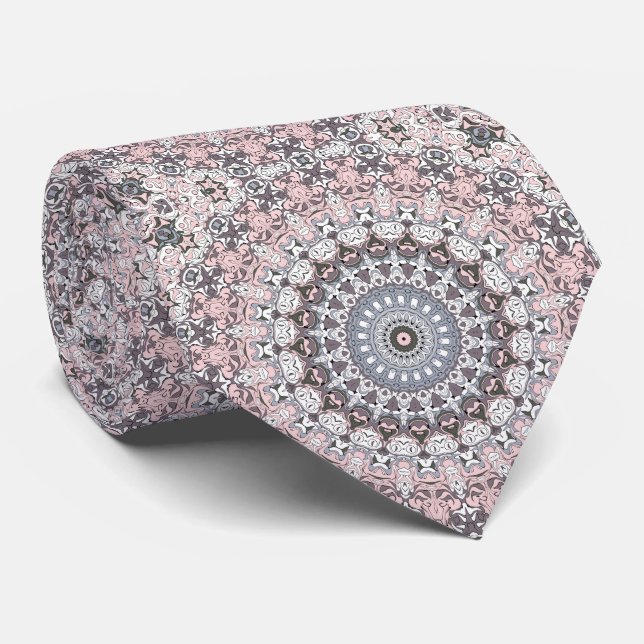 Pink und Grau Medallion Muster Krawatte (Gerollt)