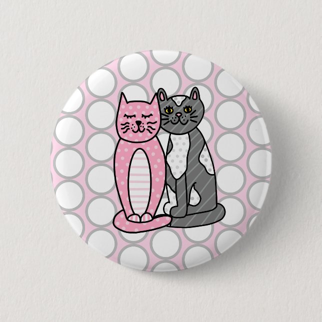 Pink und Grau Niedliche Kätzchen   Button (Vorderseite)