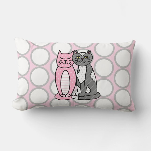 Pink und Grau Niedliche Kätzchen Lendenkissen (Vorderseite)