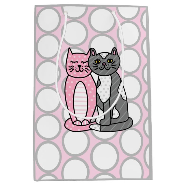 Pink und Grau Niedliche Kätzchen Mittlere Geschenktüte (Vorderseite)