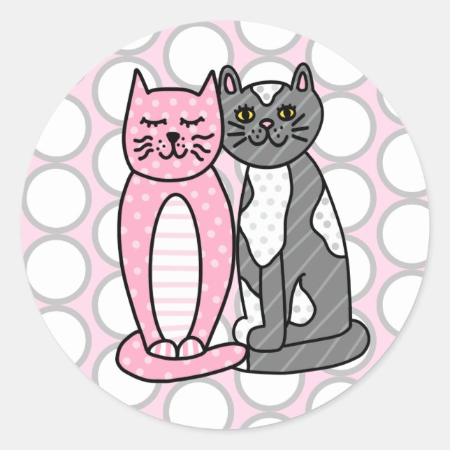 Pink und Grau Niedliche Kätzchen Runder Aufkleber (Vorderseite)