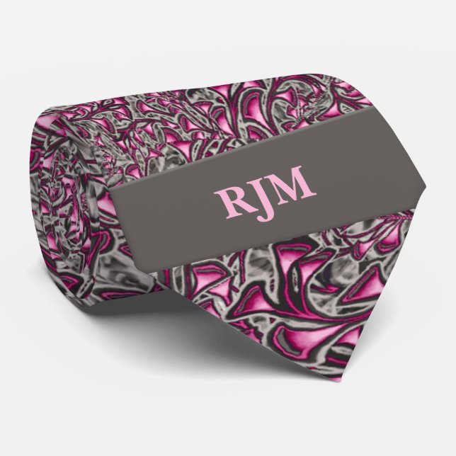 Pink und Grau Paisley mit Monogramm für Ihn Krawatte (Gerollt)