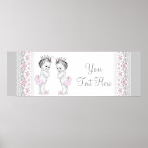 Pink und Grau Twin Baby Girl Princess Poster