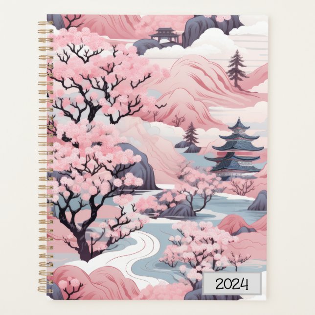 Pink und Grauer japanischer Landschaftsplaner Planer (Vorderseite)