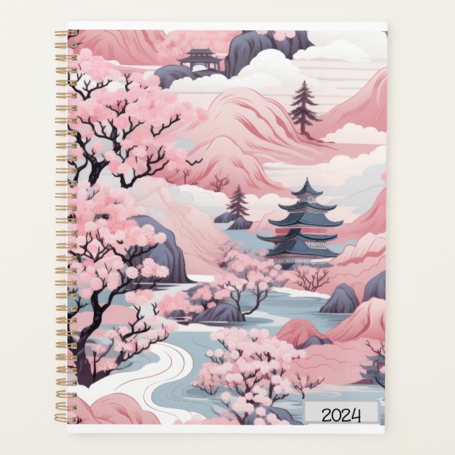 Pink und Grauer japanischer Landschaftsplaner Planer (Vorderseite)