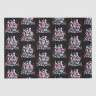 Pink und Graues Spuk Hausmuster Halloween Seidenpapier