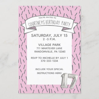 Pink und Gray Balloon Girls 17. Geburtstagsparty Einladung
