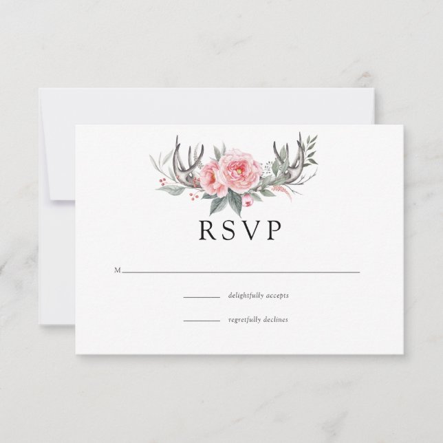 Pink und Gray Boho Blumenhochzeit RSVP Karte (Vorderseite)