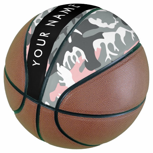 Pink und Gray Camouflage Ihr Name personalisieren Basketball (angewinkelt)