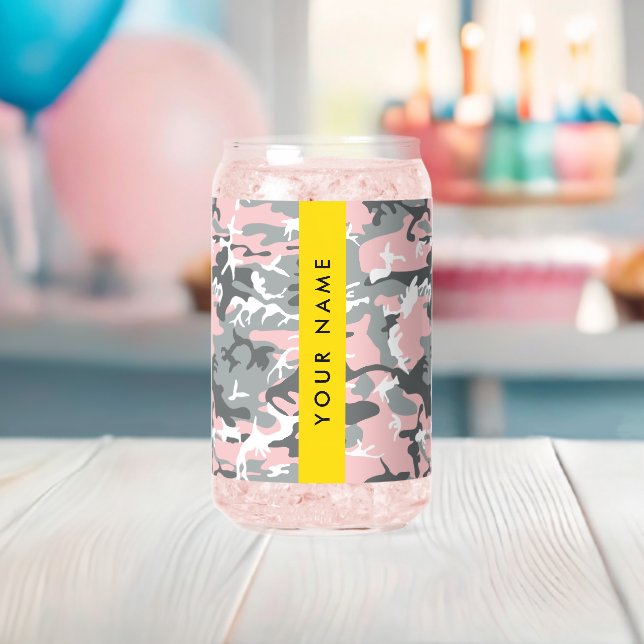 Pink und Gray Camouflage Ihr Name personalisieren Dosenglas (Insitu (Baby Party))