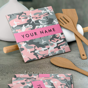 Pink und Gray Camouflage Ihr Name personalisieren Fliese