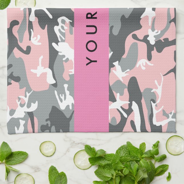 Pink und Gray Camouflage Ihr Name personalisieren Geschirrtuch (Gefaltet)