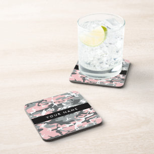 Pink und Gray Camouflage Ihr Name personalisieren Getränkeuntersetzer