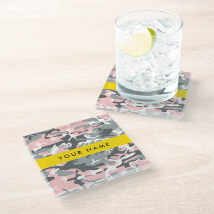 Pink und Gray Camouflage Ihr Name personalisieren Glasuntersetzer