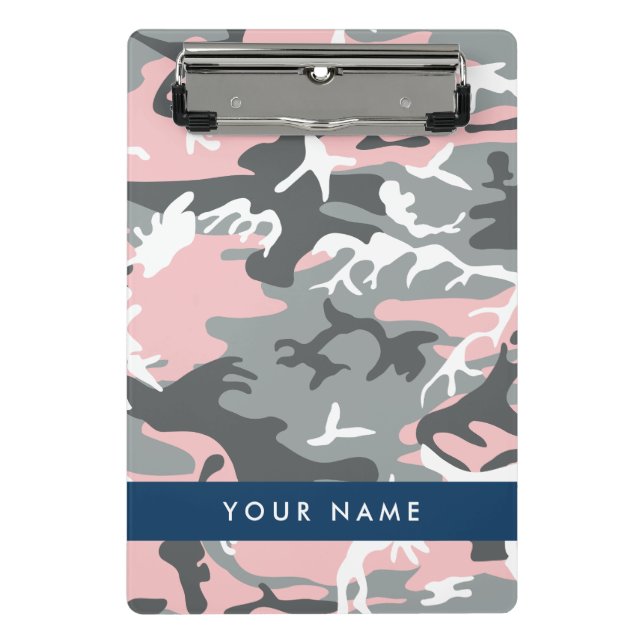 Pink und Gray Camouflage Ihr Name personalisieren Mini Klemmbrett (Vorderseite)