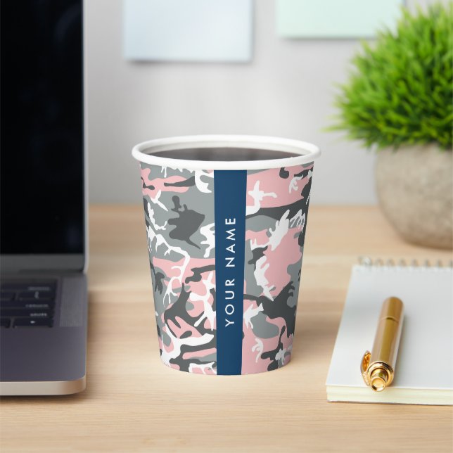 Pink und Gray Camouflage Ihr Name personalisieren Pappbecher (InSitu)