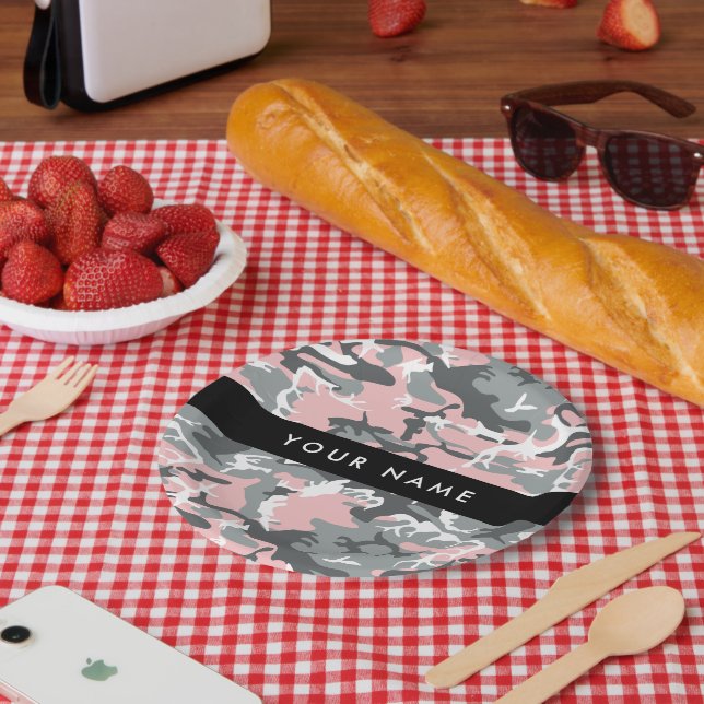 Pink und Gray Camouflage Ihr Name personalisieren Pappteller (Picknick)