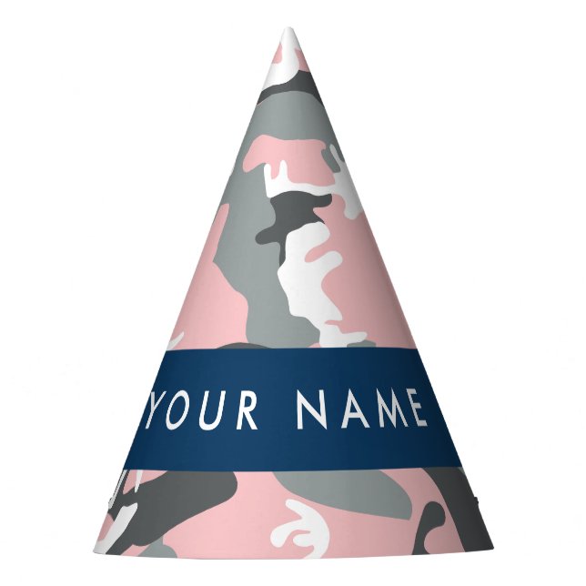 Pink und Gray Camouflage Ihr Name personalisieren Partyhütchen (Vorderseite)