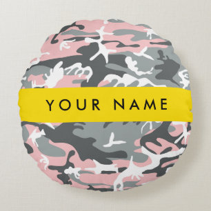 Pink und Gray Camouflage Ihr Name personalisieren Rundes Kissen
