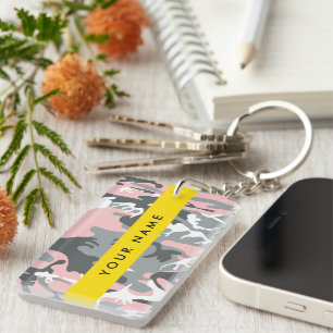 Pink und Gray Camouflage Ihr Name personalisieren Schlüsselanhänger