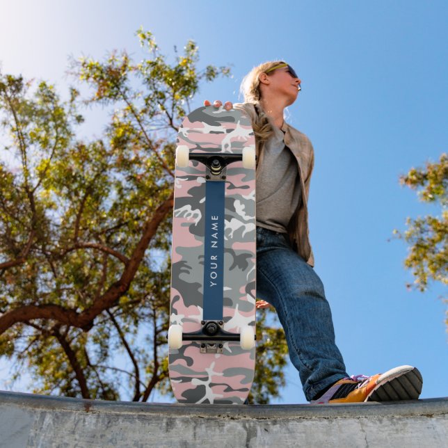 Pink und Gray Camouflage Ihr Name personalisieren Skateboard (Außenbereich 1)