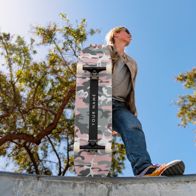 Pink und Gray Camouflage Ihr Name personalisieren Skateboard (Außenbereich 1)