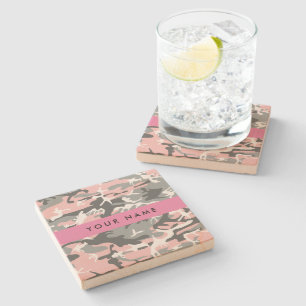Pink und Gray Camouflage Ihr Name personalisieren Steinuntersetzer