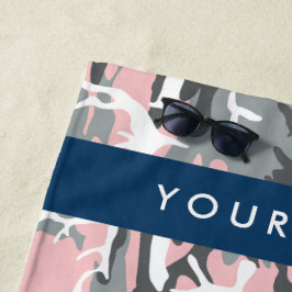 Pink und Gray Camouflage Ihr Name personalisieren Strandtuch