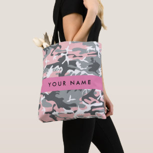 Pink und Gray Camouflage Ihr Name personalisieren Tasche