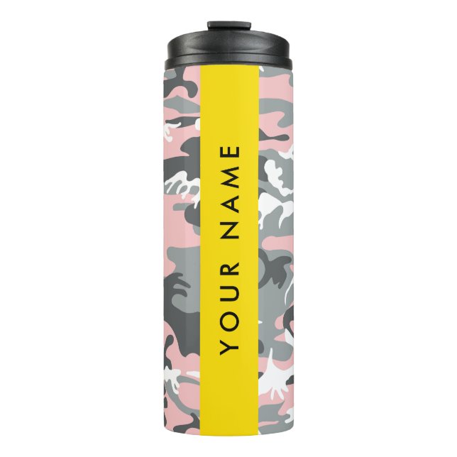 Pink und Gray Camouflage Ihr Name personalisieren Thermosbecher (Vorderseite)