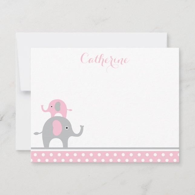 Pink und Gray Elefant Danke Karte (Vorderseite)