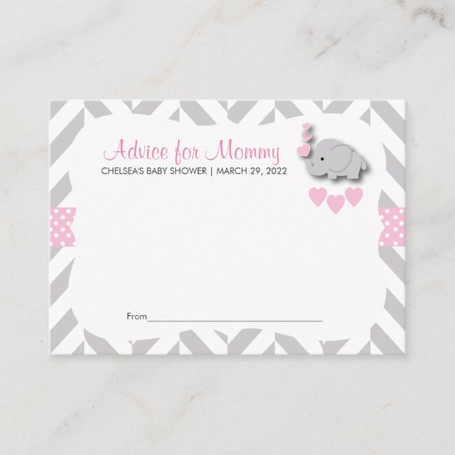 Pink und Gray Elephant Baby Shower SM - Ratschläge Hinweiskarte (Vorderseite)