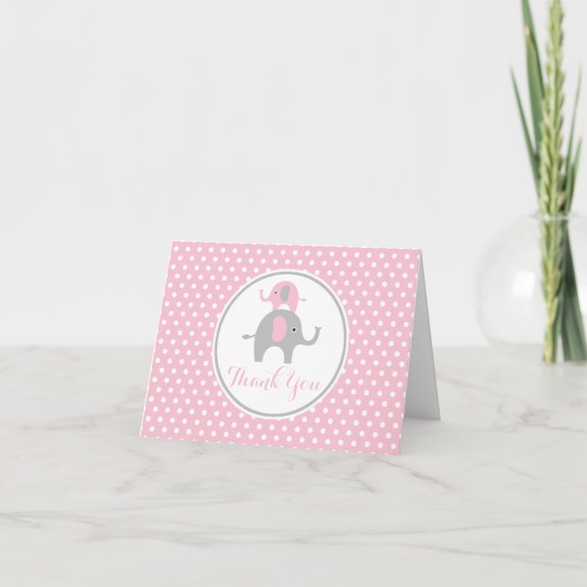 Pink und Gray Elephant Vielen Dank Dankeskarte (Vorderseite)