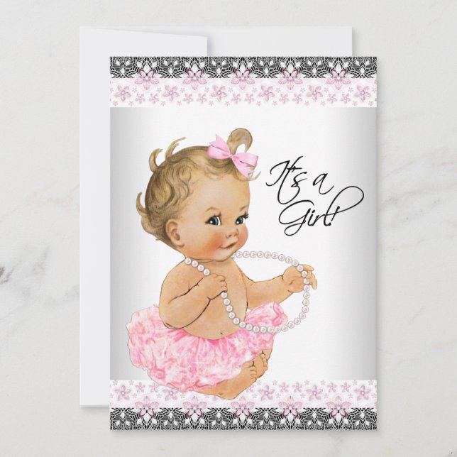 Pink und Gray Girl Dusche Einladung (Vorderseite)