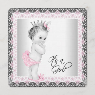 Pink und Gray-Linen-Baby-Girl-Dusche Einladung