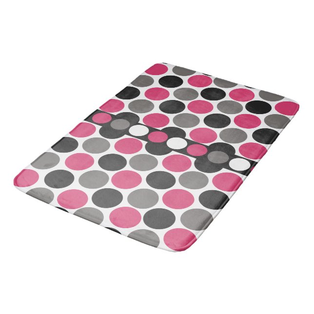 Pink und Gray Polika Dot Badematte (Schrägansicht)