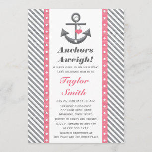 Pink und Gray Polka Anchor Kinderdusche Einladung