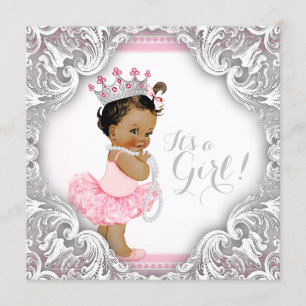 Pink und Gray Tutu Ethnic Girl Baby Dusche Einladung