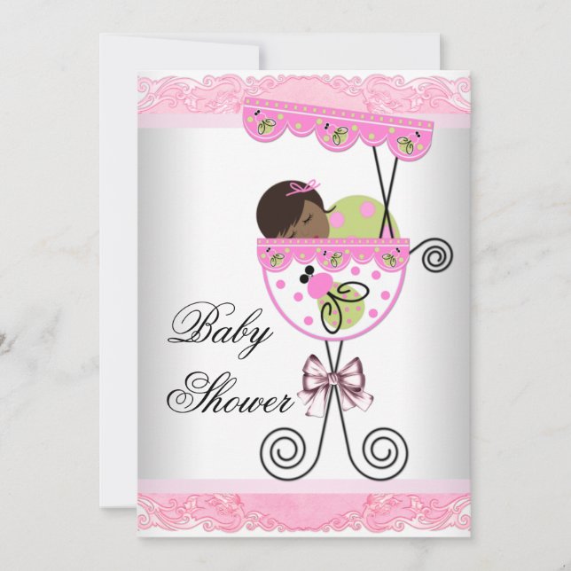 Pink und Green Baby Girl Dusche Einladung (Vorderseite)