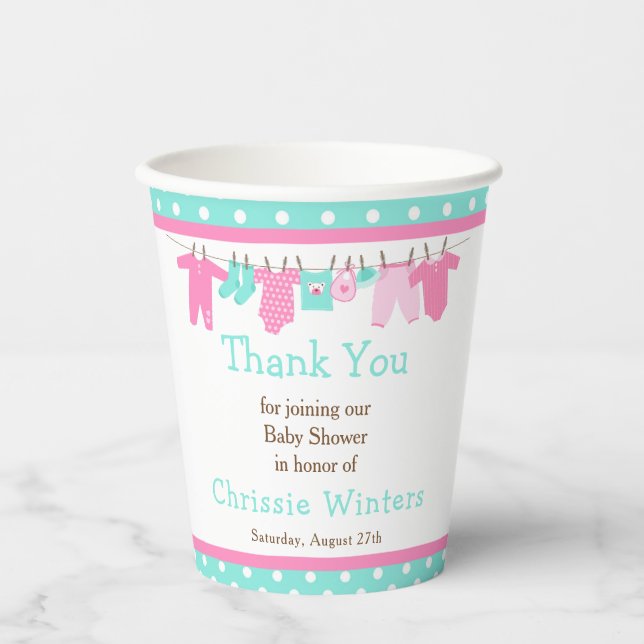 Pink und Green Baby Line Baby Dusche Pappbecher (Vorderseite)