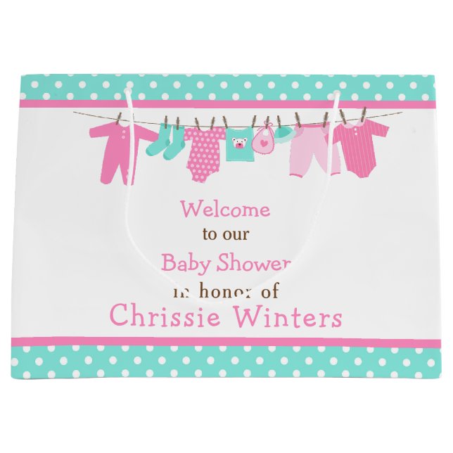 Pink und Green Baby Line Kinderduschplakette Große Geschenktüte (Vorderseite)